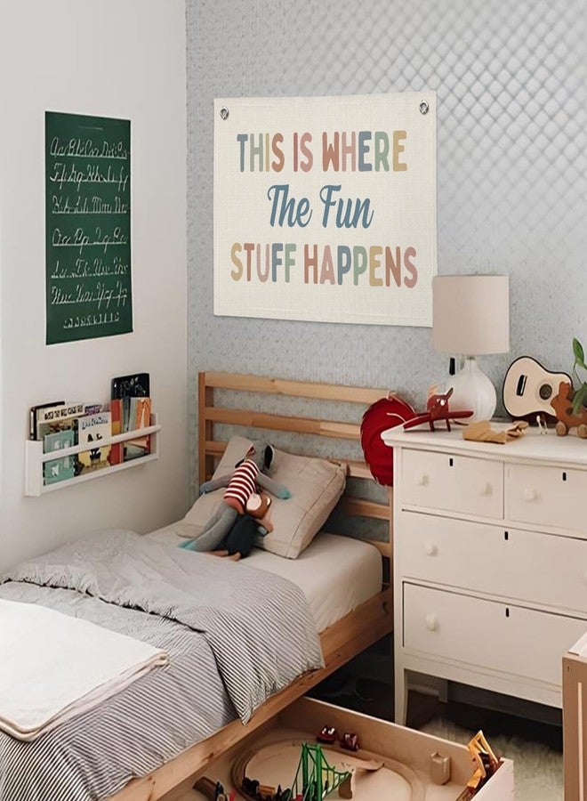 Wheatwin Playroom Decor, Kids Playtime Wall Decor, This is Where All The Fun Stuff Happens Banner Wall Hanging Flag Decor for Toddler Boys Girls Room Nursery 20x30 - Image 4